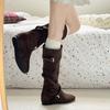 Leather Version~ Inner Height Increase 5cm Retro Western Fashion Boots Women's Knee High Boots Medium Heel Martin Boots Knight Boots