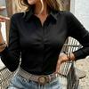 TIFICY Blusas y camisas de cuello tipo polo de manga larga con estampado de colores sólidos informales de moda para mujer para primavera y otoño