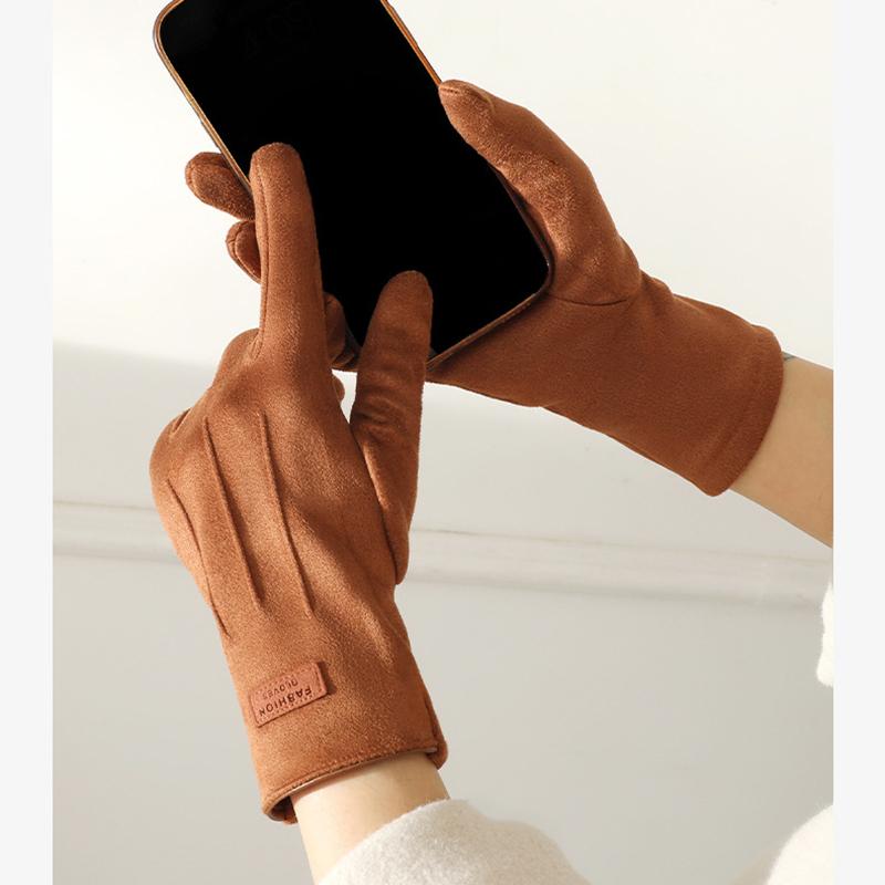 Autumn Winter Thin Not Bloated Suede Stripe Women's Gloves Keep Warm Touch Screen Elasticity Fashion Elegant Outdoor Cycling