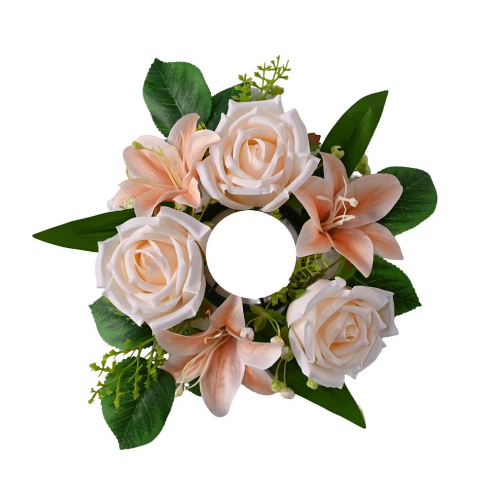 Room Wreath Silk Flower Wreath Artificial Floral Wreath for Front Door Realistic Rose Lily Flower Arrangement Spring Wedding