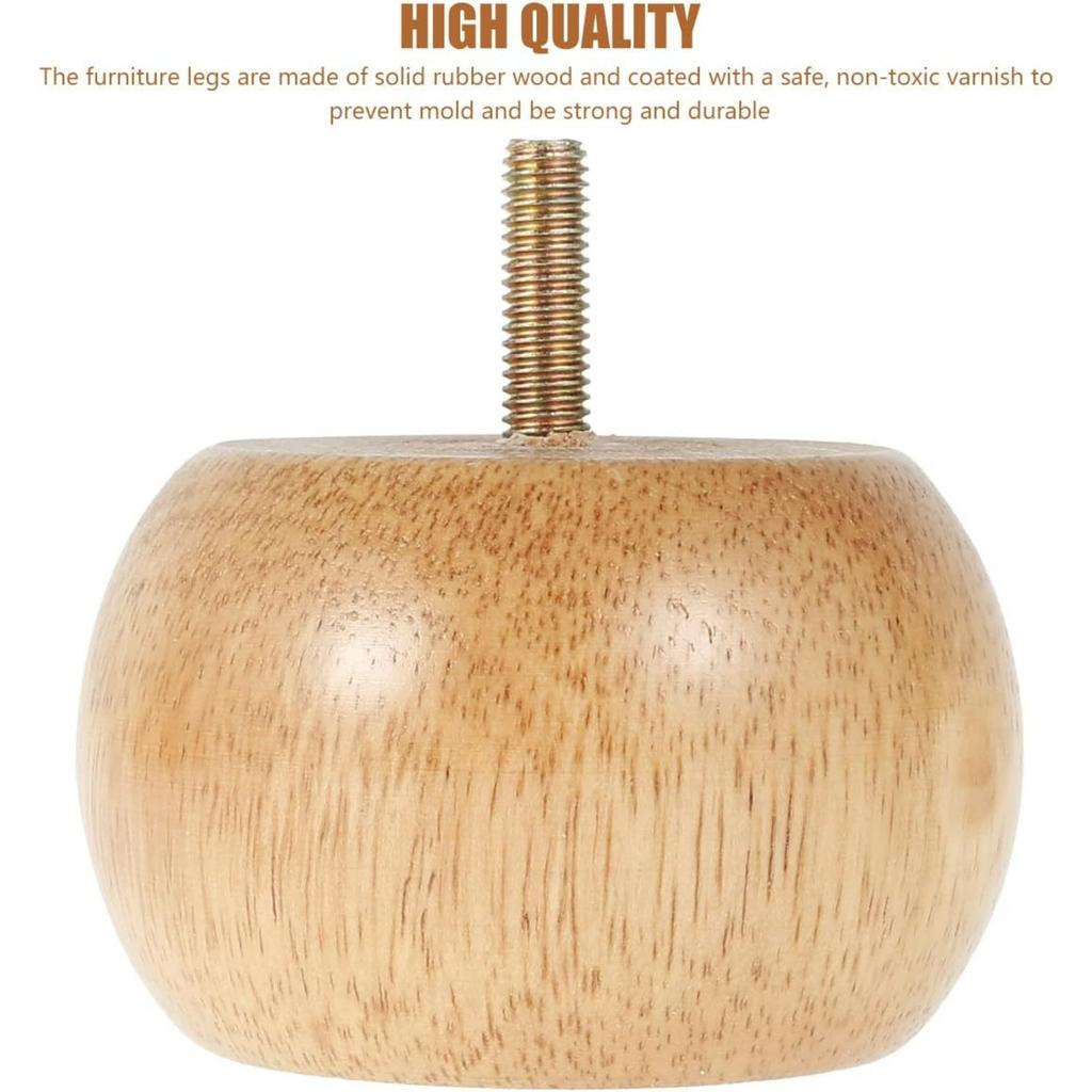 Möbelfüße aus Holz Set mit 4 Stück, 8 x 5 cm Solide Runde Kugelfüße mit 4 Schrauben DIY Stuhlbeine Tischbeine Ersatzset für Sofa Schrank Stuhl Couch