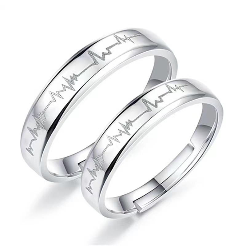 Kang Ou Adjustable Open Couple Rings: Simple, Stylish Heartbeat Design for Long-Distance Relationships - Perfect Valentine's Gift