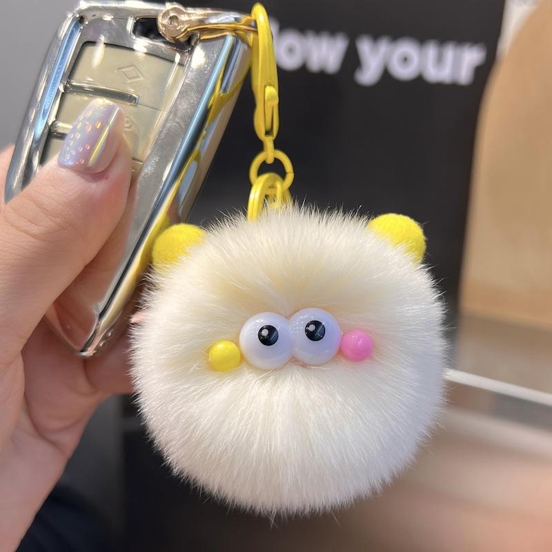 New Real Rex Rabbit Hair Small Coal Ball Car Key Imitation Buckle Pendant Pom Pom Creative Doll Book Bag Pendant Gift