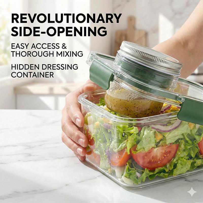 Salad Container For Lunch With Vertical Layering & Dressing Holder, Airtight Salad Pod With Fork, Portable Leakproof Organizer