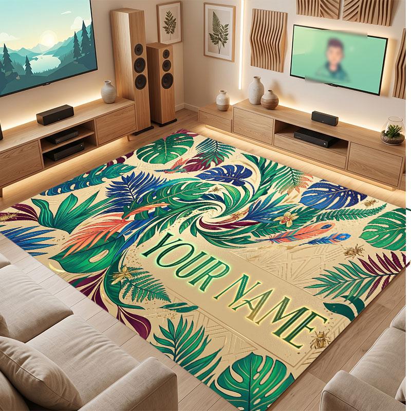 Decorative Artwork Theme Crystal Velvet Floor Rug Personalized Custom Name Text Warm Carpet Home Decoration