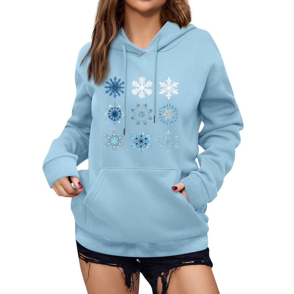 Women's Winter Christmas Printed Pullover Hooded Sweatshirt Fleece Long Sleeve Sweatshirt
