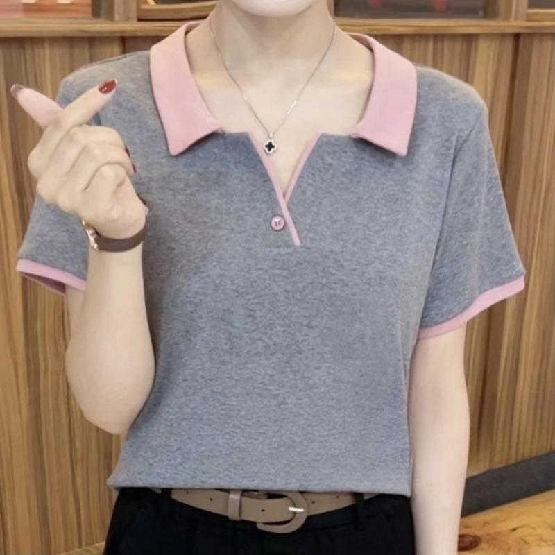 Summer Women's Fashion Polo Shirt Lapel Short-sleeved T-shirt