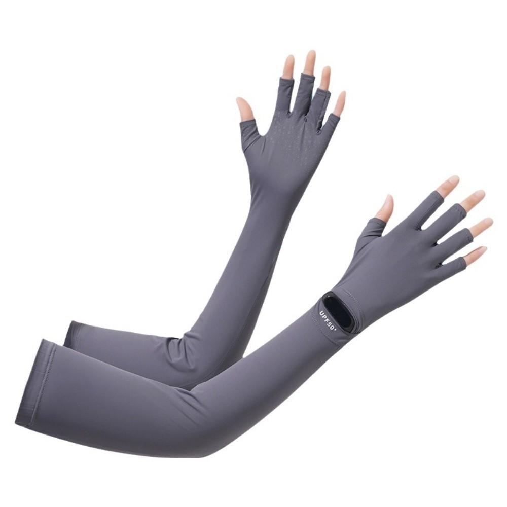 Sun Protection Long Sleeve Solid Color Sunscreen Sleeve Gloves Thin Ice Silk Arm Sleeve  Women