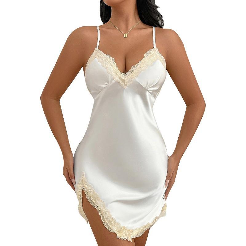 European American Sexy Suspender Dress New Imitation Silk Lace Nightdress Women XS