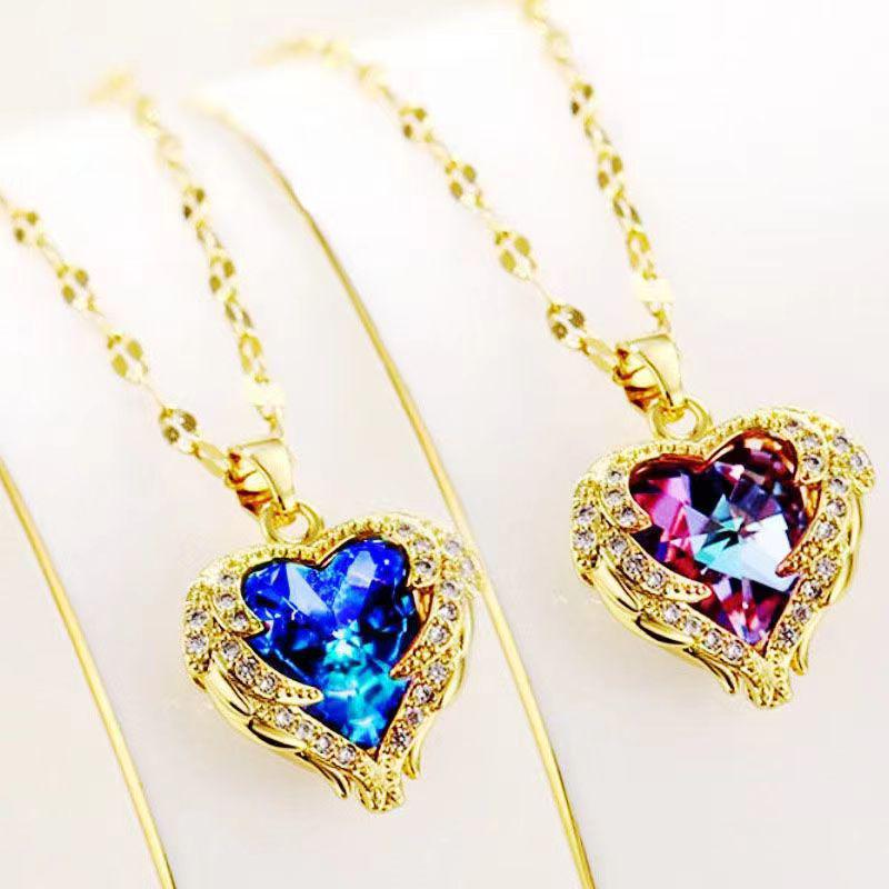 Korean Style Heart Necklace for Women - Light Luxury Clavicle Chain with Zirconium and Colored Crystal Pendant