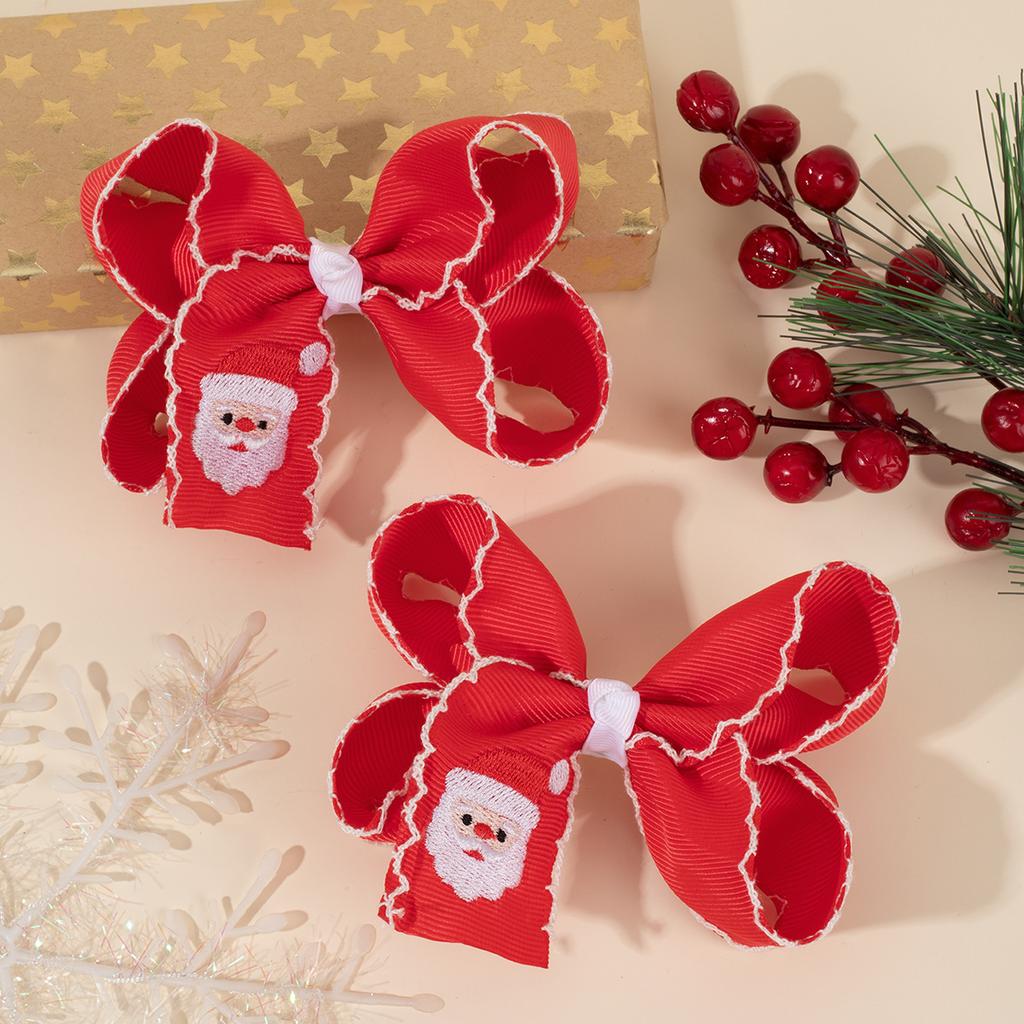 Children's three-dimensional lock edge bow children's hair clip Santa Claus embroidery thread band hair clip handmade baby hair accessory