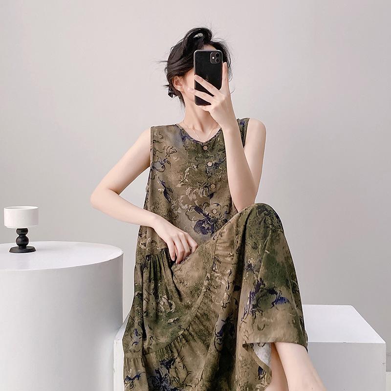 1011 new cotton and silk nightdress fairy style thin large size sweet and cute style long dress loungewear can be worn outside