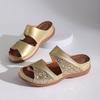 Women's Glitter Two Strap Wedge Sandals Open Toe Soft Sole Comfortable Walking Shoes for Summer Beach Vacation Casual Daily Wear