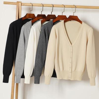 Koreanische Strickjacke mit V-Ausschnitt: Damen Langarm, Vielseitiges Frühlings- & Herbst-Oberteil.