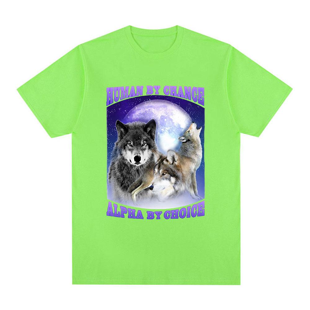 Human By Chance Alpha By Choice Wolf Graphic T-shirt Women Fashion Vintage Short Sleeve T-shirts Cotton Loose Oversized T Shirts