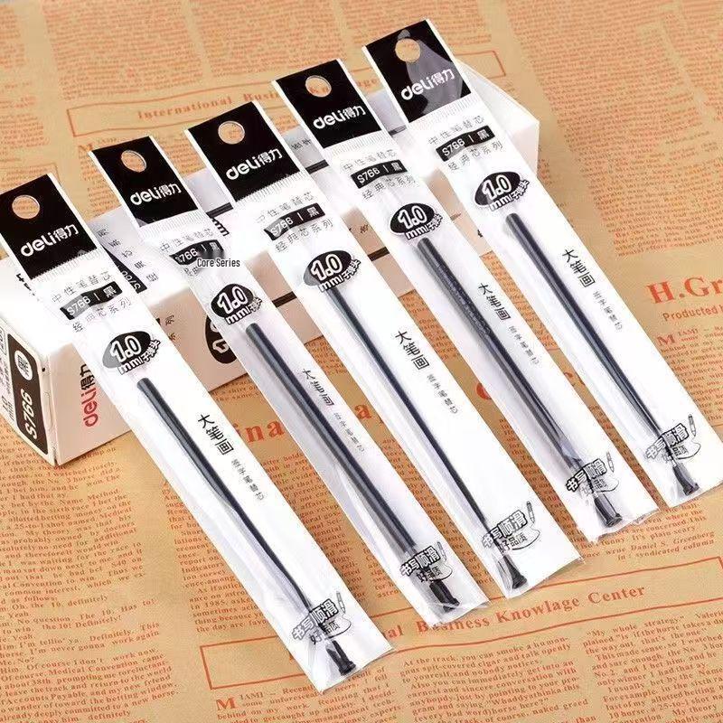 Deli 1.0 Thickened Core Bullet Tip Black Gel Pen Refill, Pull-Off Cap, S766