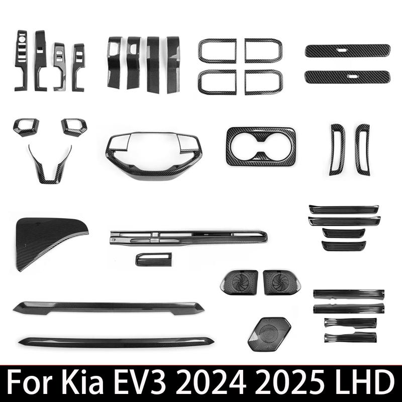 For Kia EV3 2024 2025 Carbon Fiber Central Console  Window Button Air Middle Vent Trim Rear Row Cover Car Tuning Accessories LHD