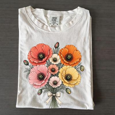 Poppy Bouquet T-Shirt, Floral Graphic Tee, Wildflower Nature Shirt, Botanical Garden Gift