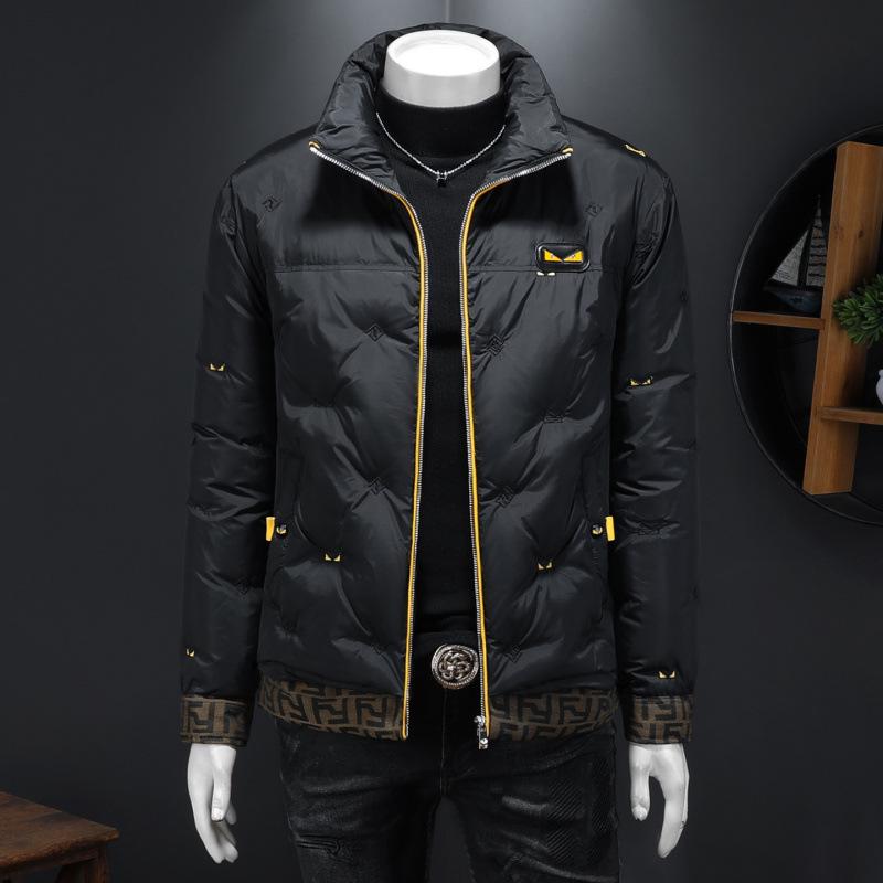Men s 2025 Autumn/Winter 90% Down Embroidered Stand Collar Jacket 3XL чёрный