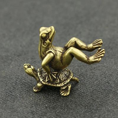Retro Vintage Messing Schildkrötenrücken Frösche Mikro Skulptur Tee Haustier Sammlung Ornamente Heimdekor Raum Tischplatte Handwerk Modell