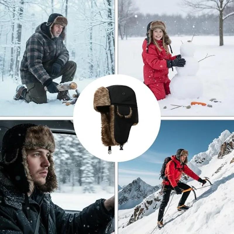 Earflap Flaps Winter Warm Hat for Men's Women Trapper Cap Aviator Trooper Russian Ski Hat Bomber Cap Waterproof Cold Pilot Hats