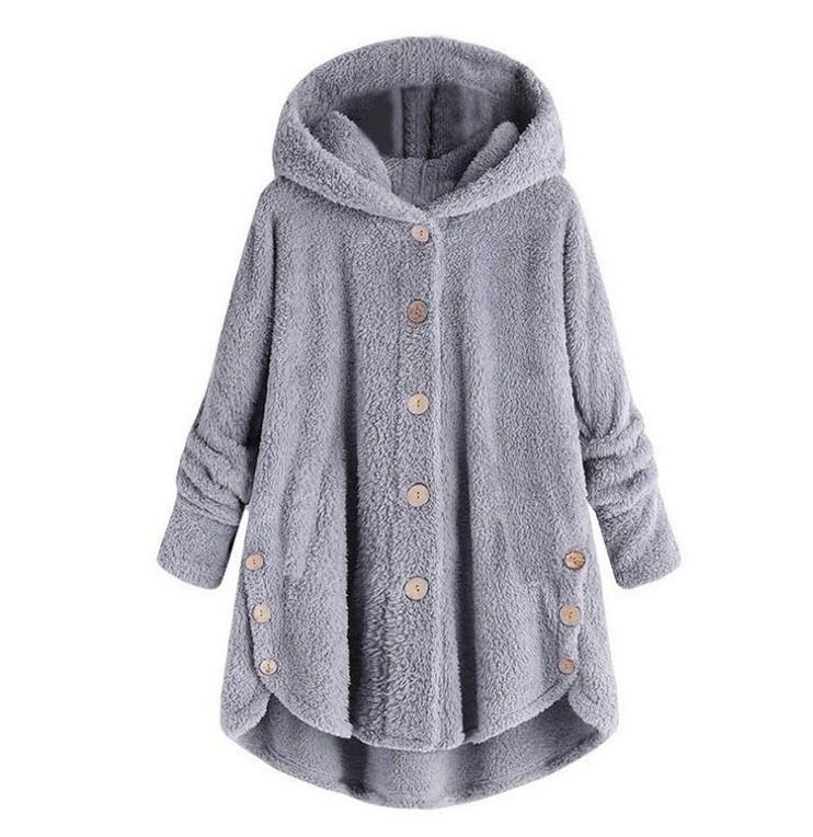 Spring 2026 Women's European-American Plush Button Top, Irregular Solid Color Coat