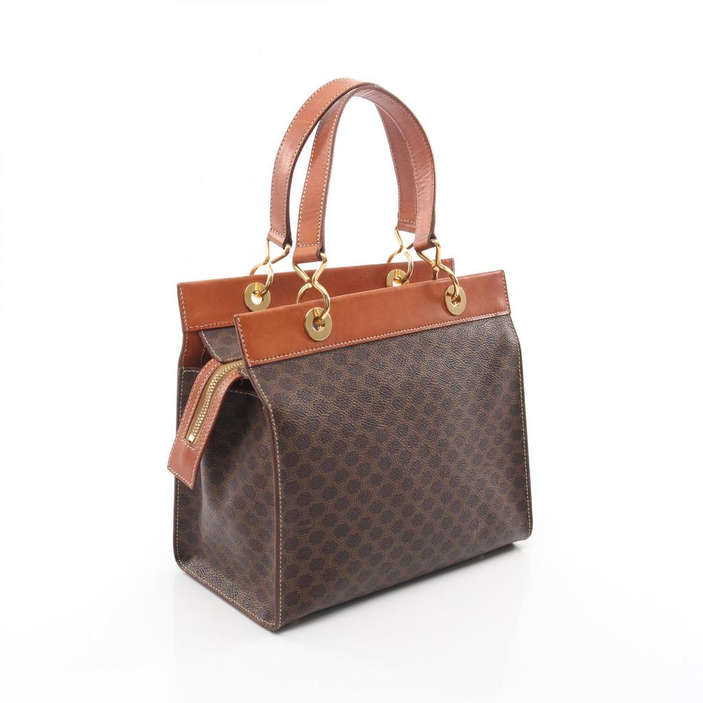Used CELINE Macadam Handbag PVC Coated Canvas Leather Brown Used Women
