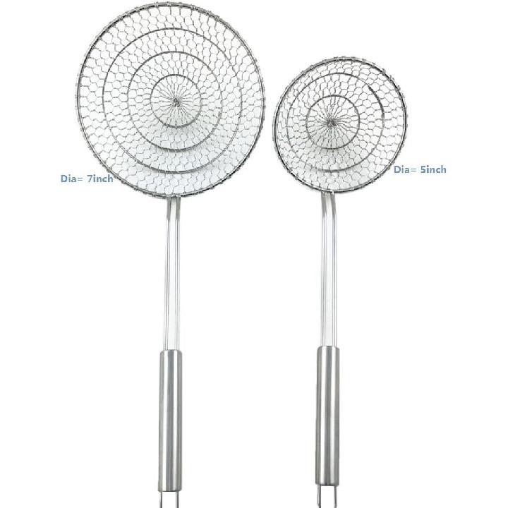Stainless Steel Asian Spider Strainer Professional Kitchen Wire Skimmer with Spiral Mesh Basket Tools (Dia 5inch)
