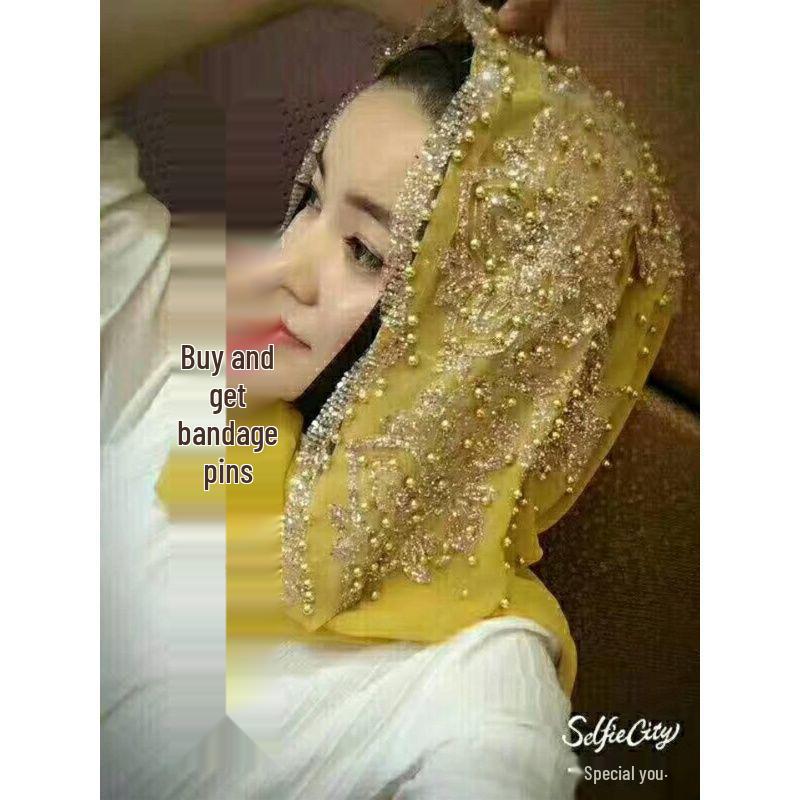 Rhinestone Chiffon Hijab: Sun Protection Travel Head Wrap with Plum Blossom Design