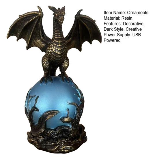 Dragon Statue with Ball, Dark Style Dragon Figurine, USB Powered Desktop Dragon Lamp Ornaments, Fantasy Gift for Men & Dragon Lovers