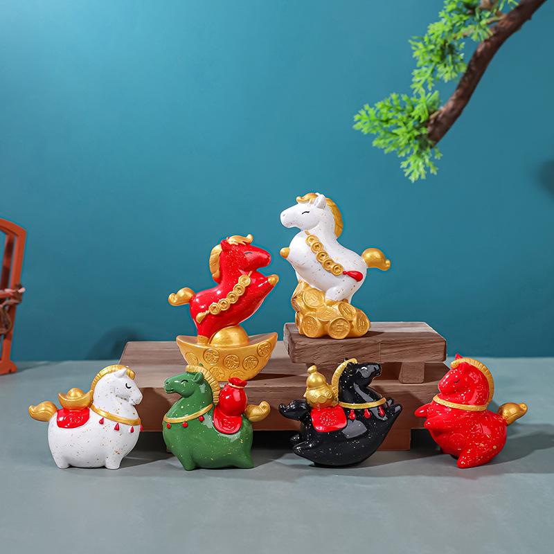 Vintage Horse Statue Zodiac Horse Sculpture Feng Shui Collection Light Horse Sun Catcher Ornament Home Desktop Decor