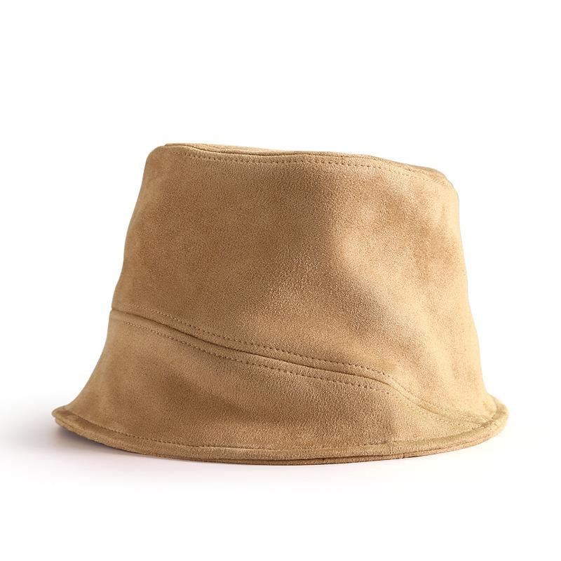 Autumn and Winter Versatile Deerskin Velvet Solid Color Bucket Hat Damp Warm Windproof Face Small Bucket Basin Hat