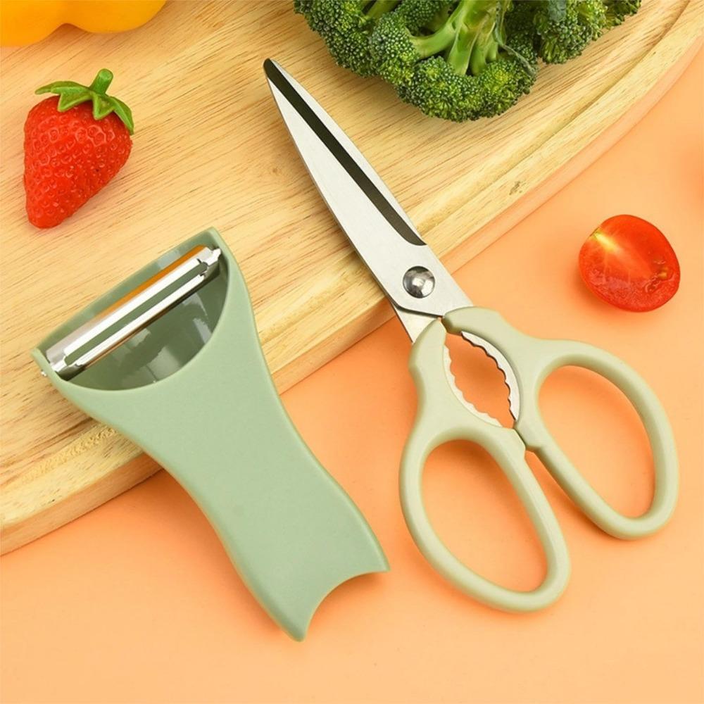 Kitchen Scissors and Peeler Set 3 in 1 Standable Stainless Steel Household Scissors Food Scissors and Melon Planer Accessories