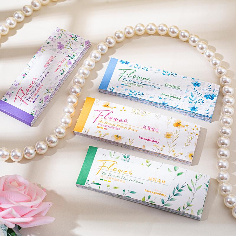 30Sheets/book Long Flower Stickers Gift Packaging Stickers Paper Material Handmade Account DIY Landscape Collage Decoration