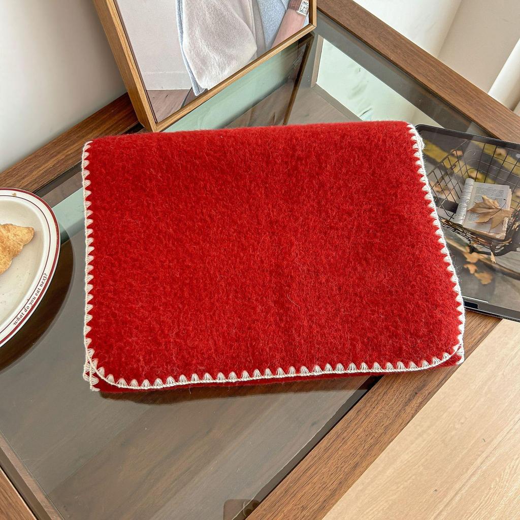 2024 Luxurious Women's Solid Color Wool Scarf with Triangle Needle-Lock Edge