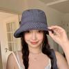 New Summer Women'S Plaid Rolled Brim Bucket Hat Wide-Brimmed Quick-Drying Sun-Protective Hat