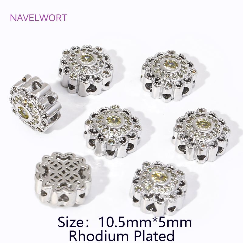 

Brass Bracelet Beads 18K Gold Plated Inlaid Zircon Flower Spacer Beads,Separators For Beads,DIY Jewelry Making Accessories 2 Pieces