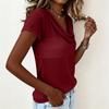 Camiseta de Manga Corta de Color Sólido Estilo Nuevo Primavera y Verano para Mujer, Holgada, Casual, Versátil, Pulóver con Cuello en V