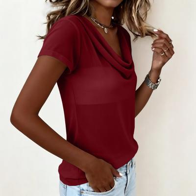 T-shirt a maniche corte tinta unita nuovo stile primavera-estate da donna, vestibilità larga, casual, versatile, maglione con scollo a V