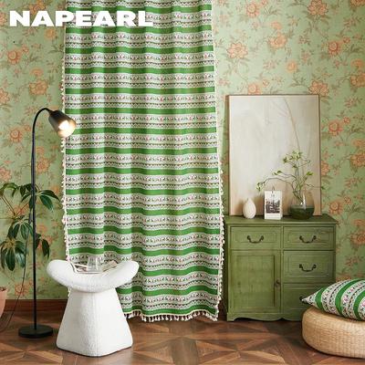 1PC Tende da finestra semi-oscuranti in cotone e lino verde rosso 40% in stile natalizio con nappe per piccole finestre, soggiorno, decorazioni per feste