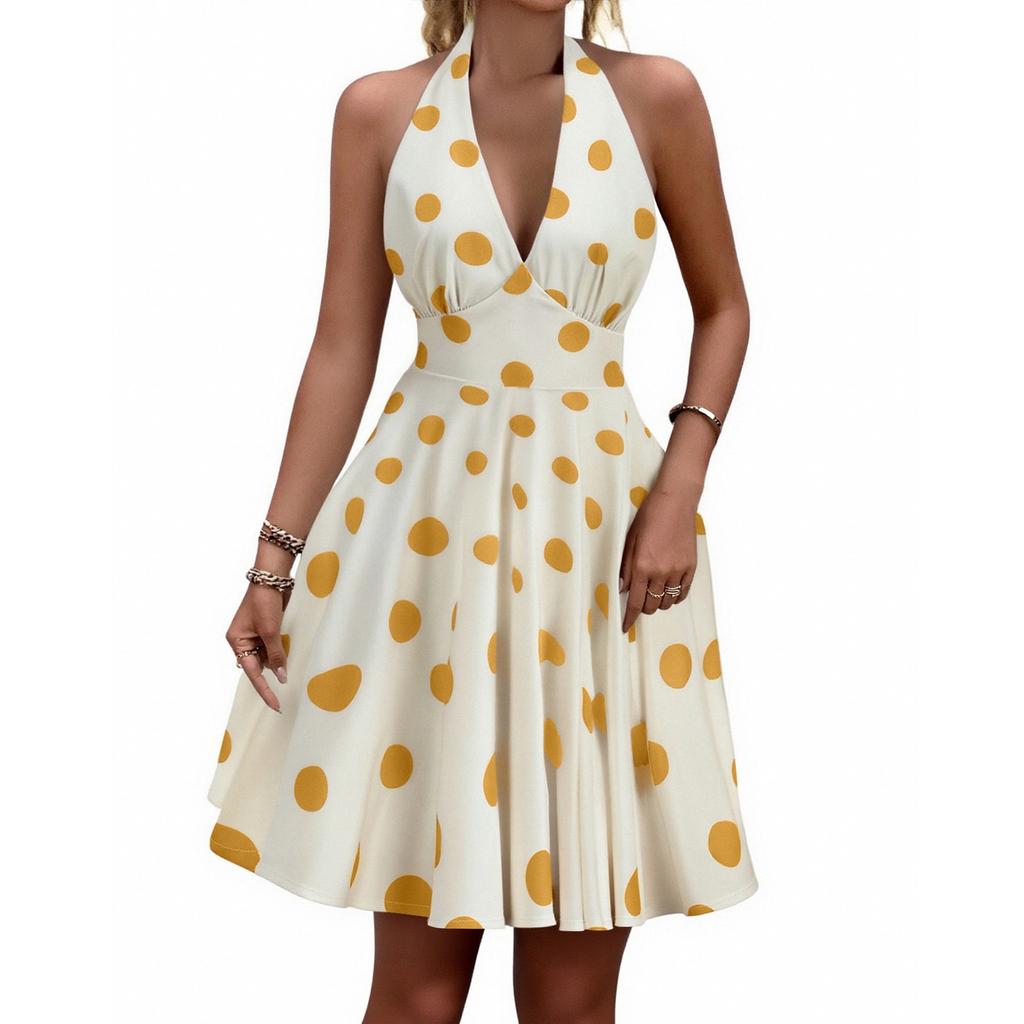 Women's Retro V Neck Polka Dot  Temperament Dress