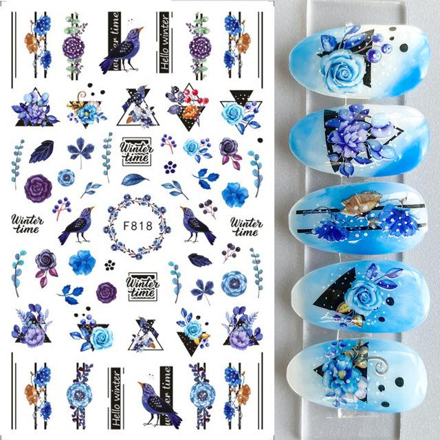 Flower Leaf Lines 3D Nail Stickers Autumn Winter Transfer Slider Nail Art Decals Manicure Decoration