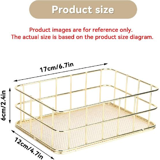 Desktop Metal Storage Basket, Gold Grid Storage Tray Small Wire Baskets Fruit Basket Metal Organizer Tray Home Decoration Ornaments, 6.7 X 4.7 X