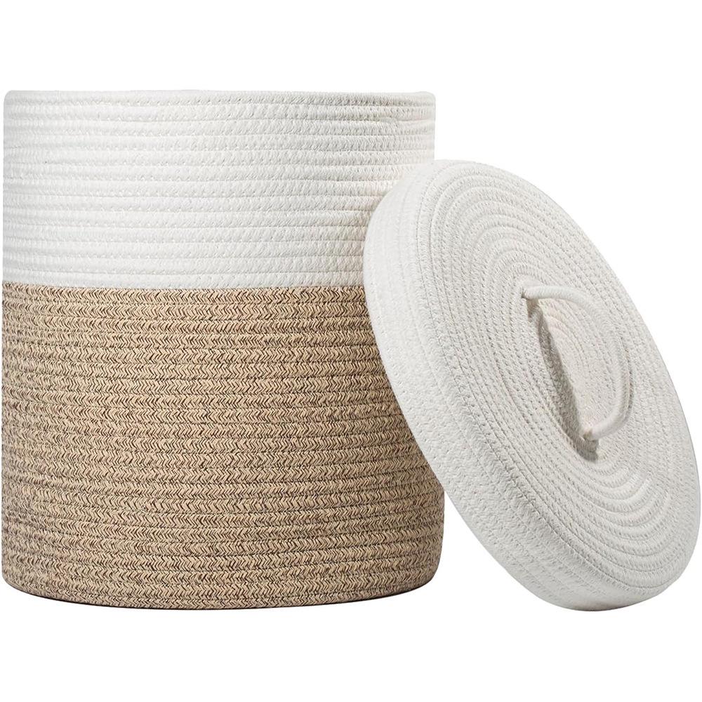 Lidded Cotton Rope Woven Laundry Basket & Storage Basket