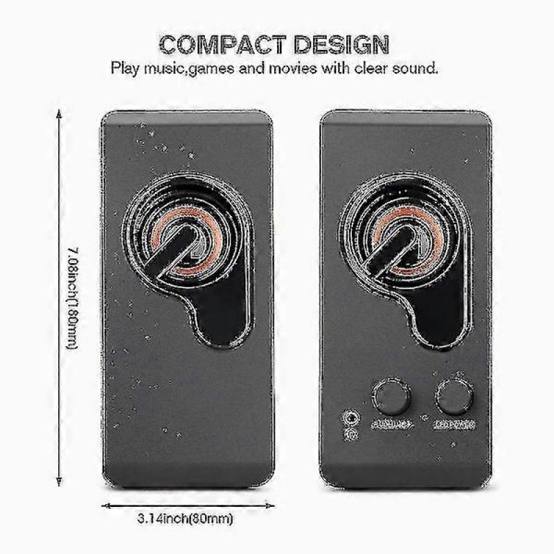 Computer Speakers, PC Speakers Stereo Sound USB Powered Multimedia Speakers with Colorful LED Light (Two-Pack)