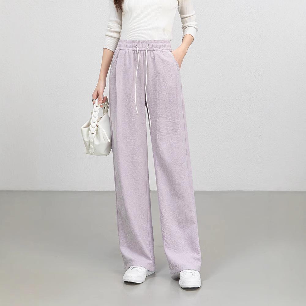 Cloud-Feel Velvet Elastic Waist Drawstring High-Waisted Wide-Leg Summer Pants