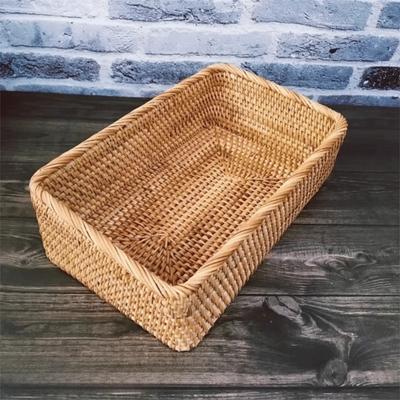 Handgeflochtener Schreibtisch-Organizer aus Rattan, rechteckige Küchenaufbewahrungsbox, Picknickkorb, umweltfreundlicher Kosmetikkorb