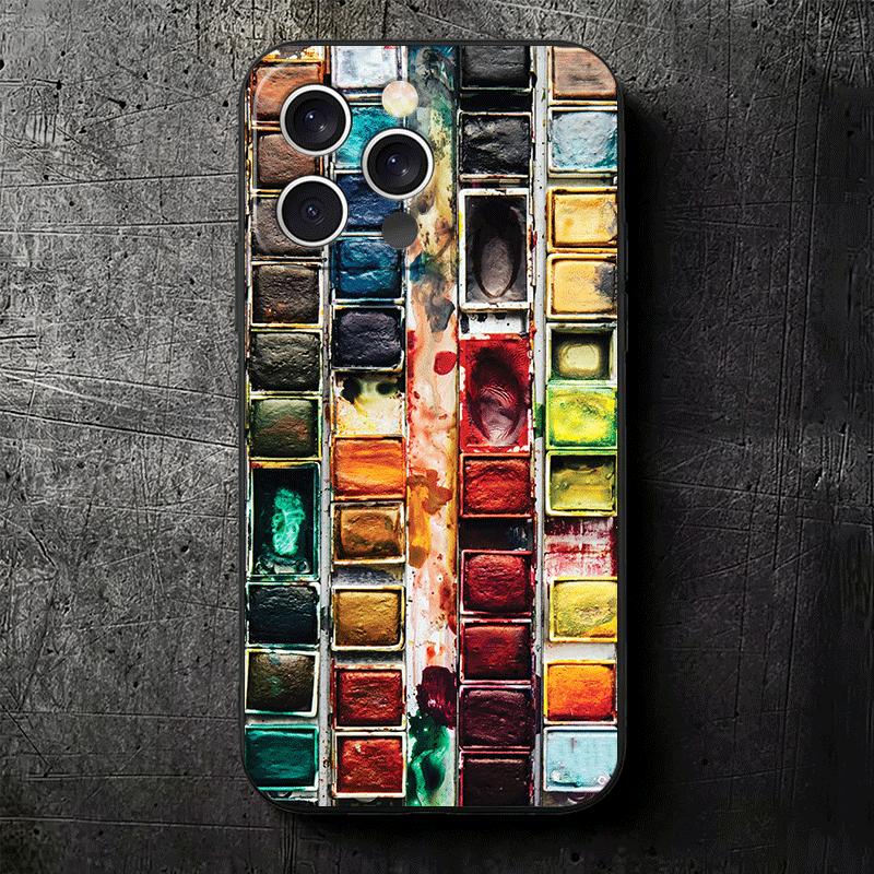 Watercolors Set Paint Palette Soft Phone Case for iPhone 16 16E 17 Air 15 Pro Max 14 Plus 13 Mini 11 12 7 Black Cover Back Shell