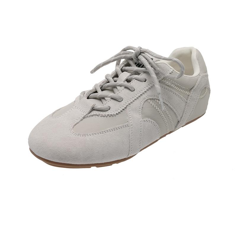 Soft leather spring new round head lace-up soft-soled shoes inner height increase women's flat-bottomed casual sports shoes