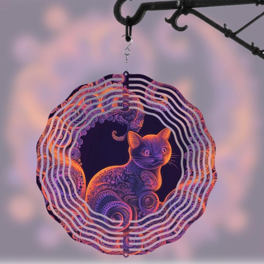 1pc 10-Inch Whimsical Cat & Floral Wind Chime - Vibrant Metal Garden Decoration with 360° Hanging Hook, Ideal for Spring & Summer